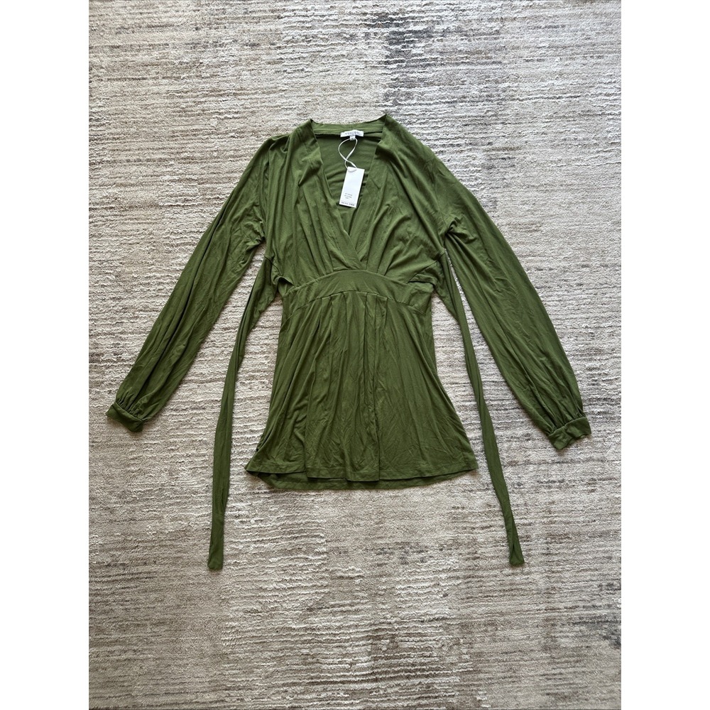 Vertigo Paris Belted Dress Green Artichoke Size Large Rayon Israel Midi $160 NWT